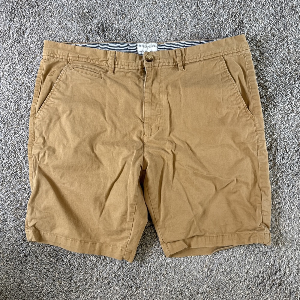 Denim & Flower Men's Chino Shorts Brown Cotton Solid Flat Front Size 36